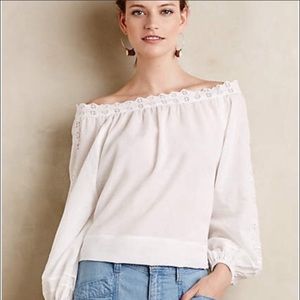 Anthropologie Leifsdottir embroidered white, Off The Shoulder Top MED